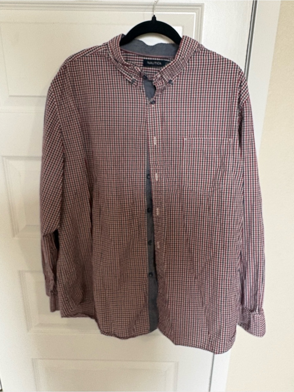 Nautica Mens Red and Blue Long-Sleeve Button-Down Shirt
